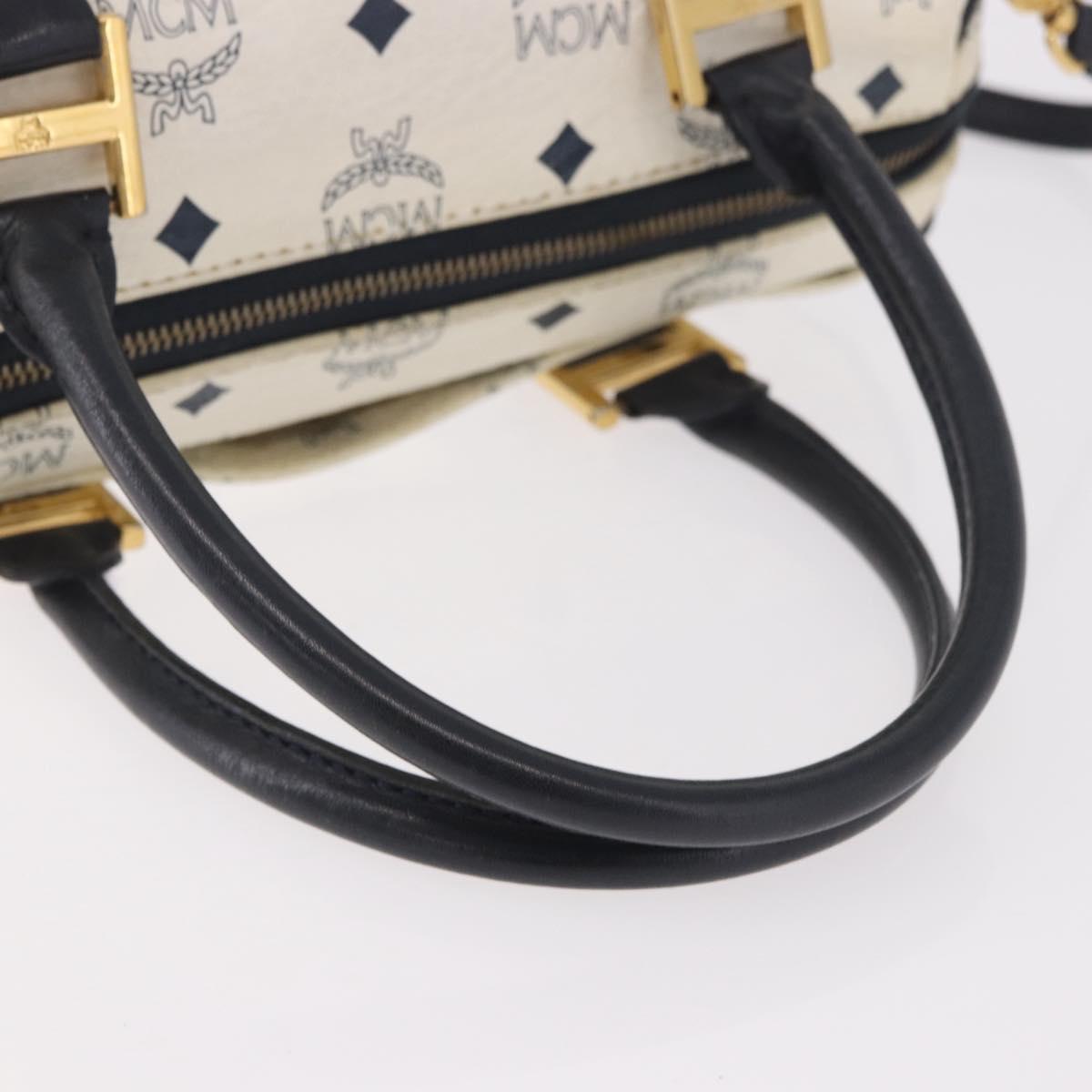 MCM Vicetos Logogram Boston Bag PVC Leather 2way White Gold Auth 188869