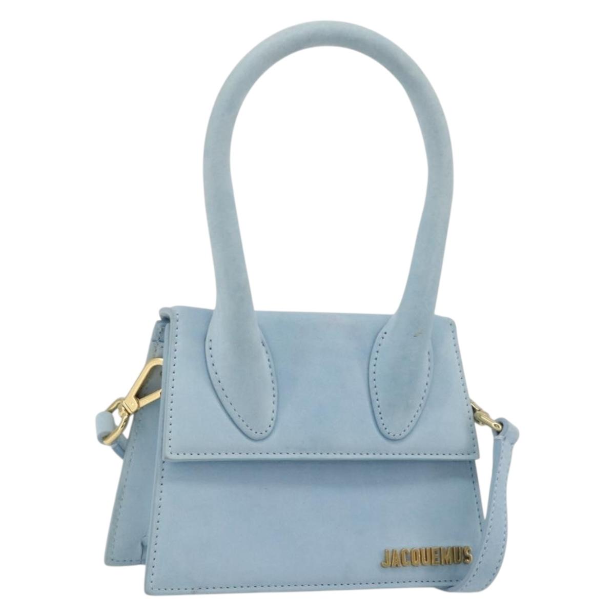 JACQUEMUS Hand Bag Suede 2way Light Blue Gold Auth 188870M