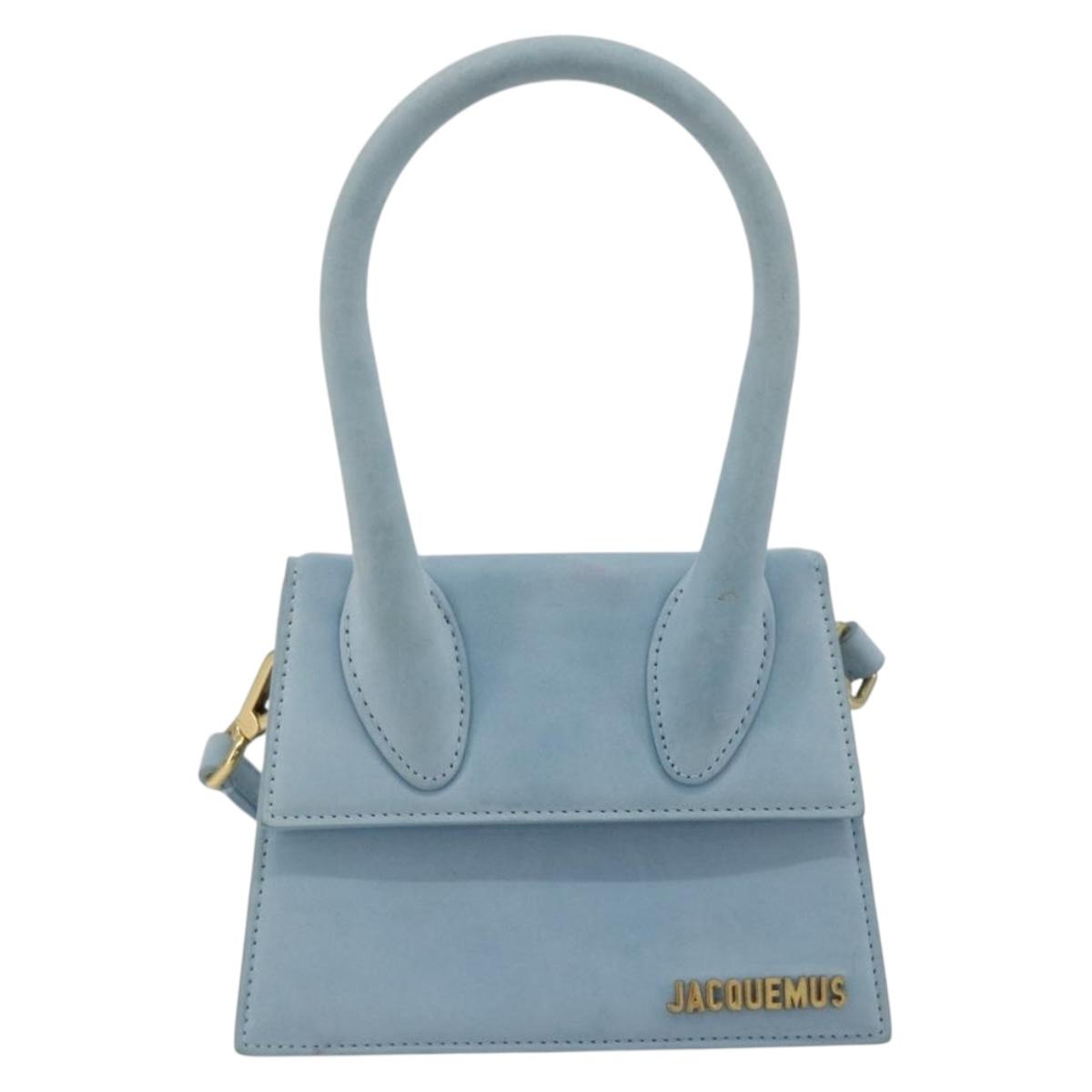 JACQUEMUS Hand Bag Suede 2way Light Blue Gold Auth 188870M