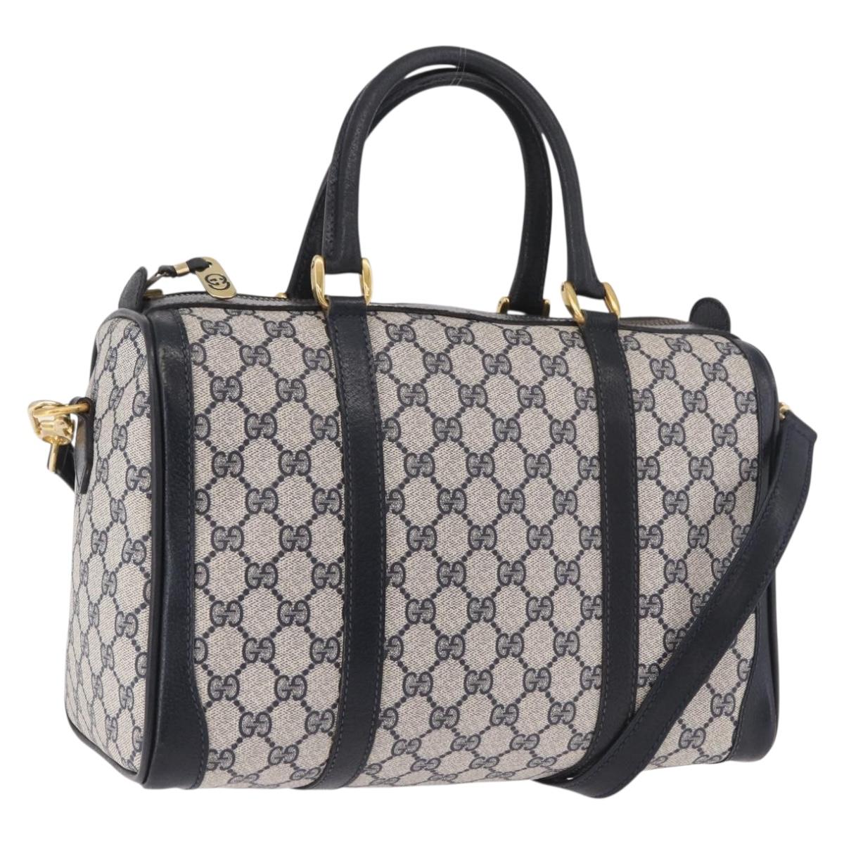 GUCCI GG Supreme Boston Bag PVC 2way Navy Gold Auth 188874A