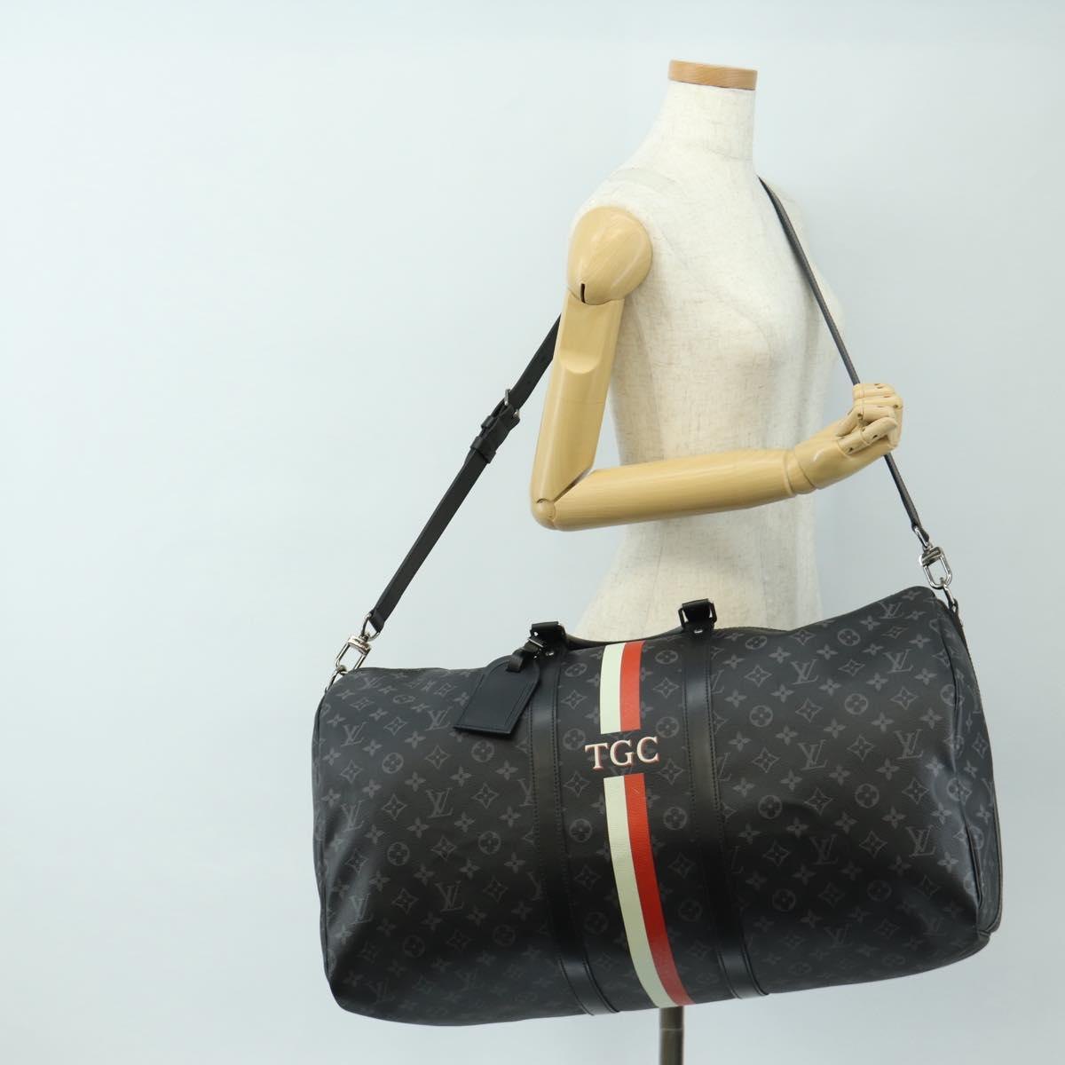 LOUIS VUITTON Monogram Eclipse Keepall Bandouliere 55 Boston Bag LV Auth 188879V