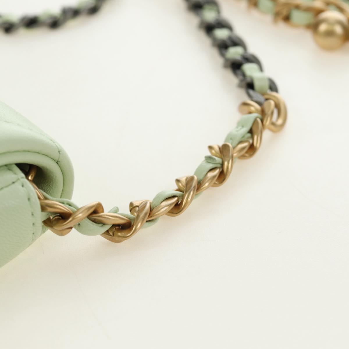 CHANEL Matelasse 19 Chain Bag Lamb Skin Gold Light green CC Auth 188887SAM