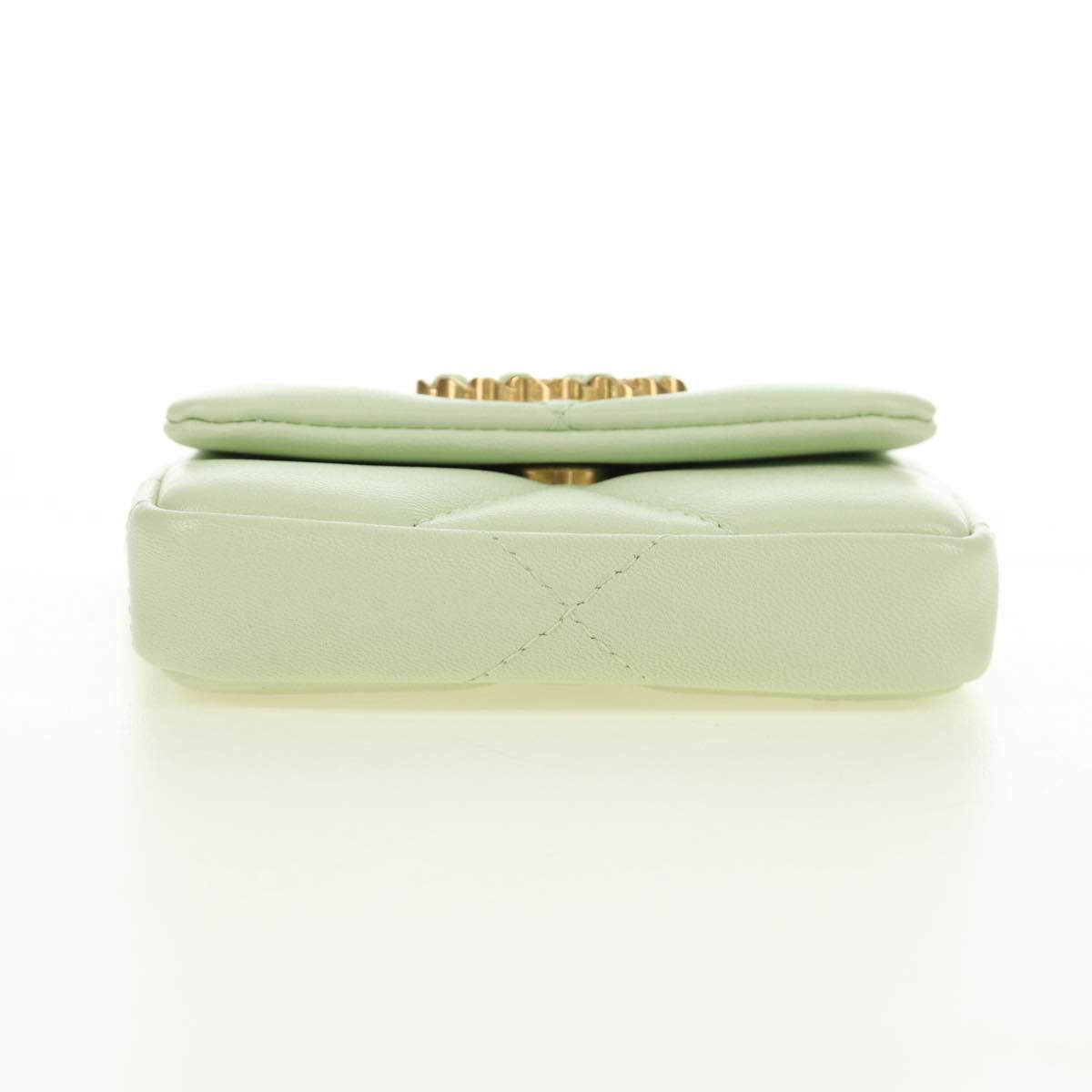 CHANEL Matelasse 19 Chain Bag Lamb Skin Gold Light green CC Auth 188887SAM