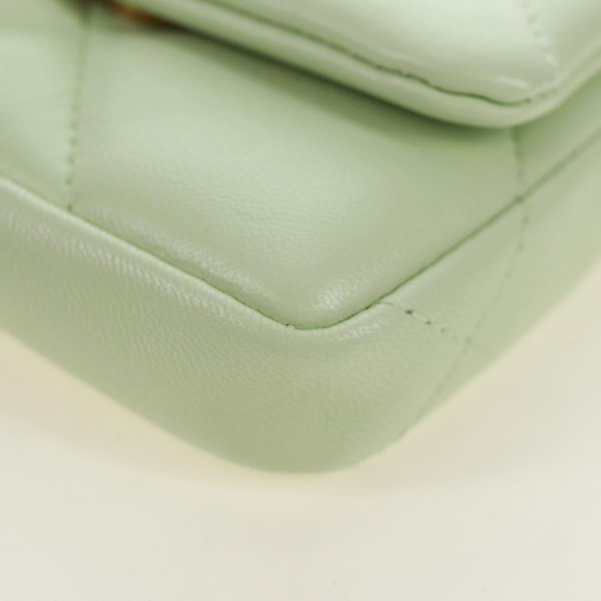 CHANEL Matelasse 19 Chain Bag Lamb Skin Gold Light green CC Auth 188887SAM