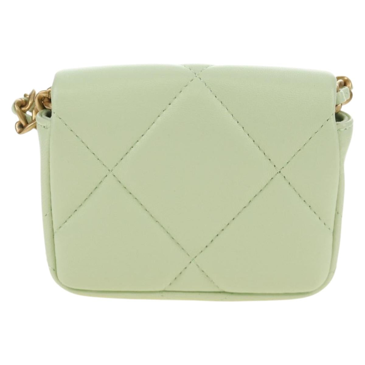 CHANEL Matelasse 19 Chain Bag Lamb Skin Gold Light green CC Auth 188887SAM