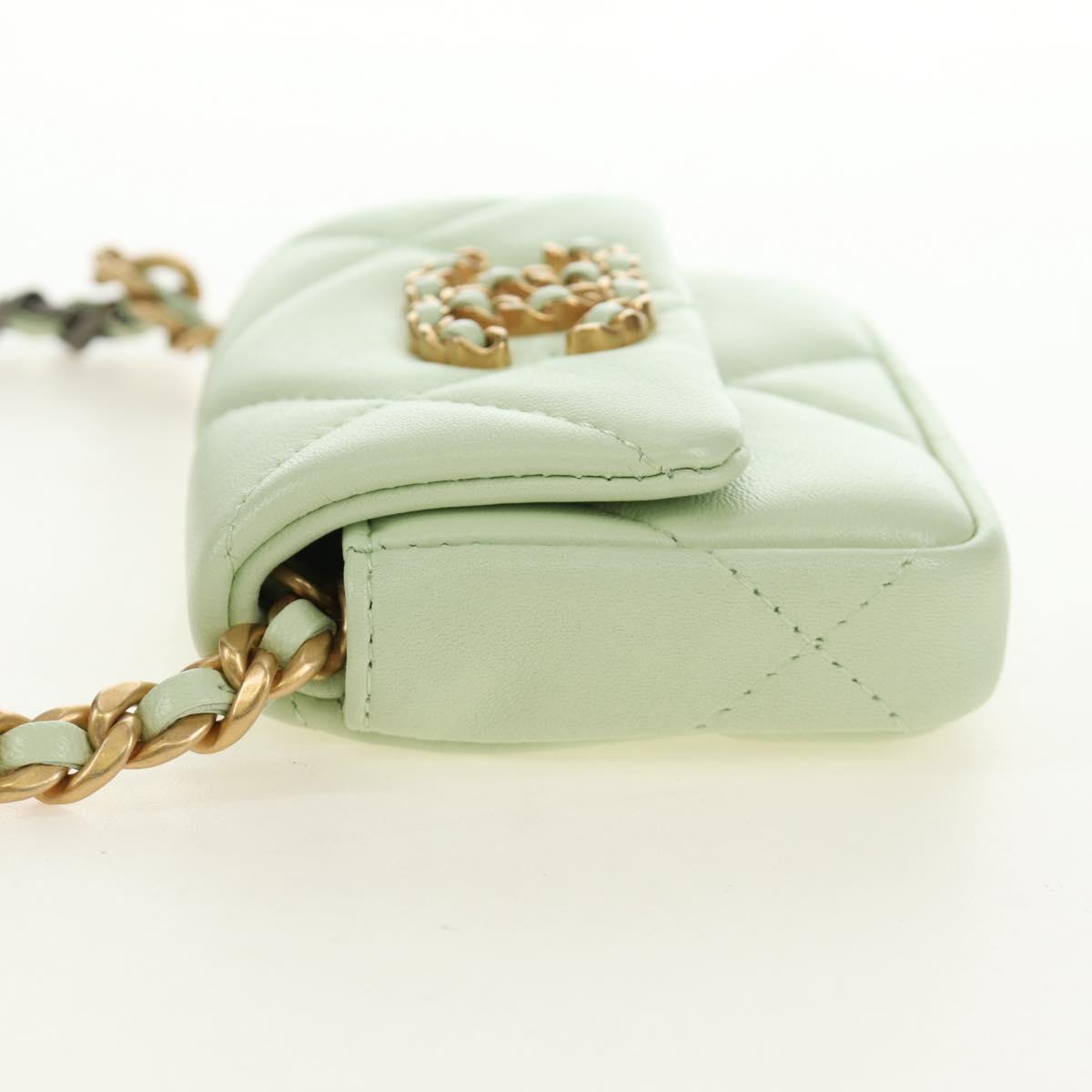 CHANEL Matelasse 19 Chain Bag Lamb Skin Gold Light green CC Auth 188887SAM
