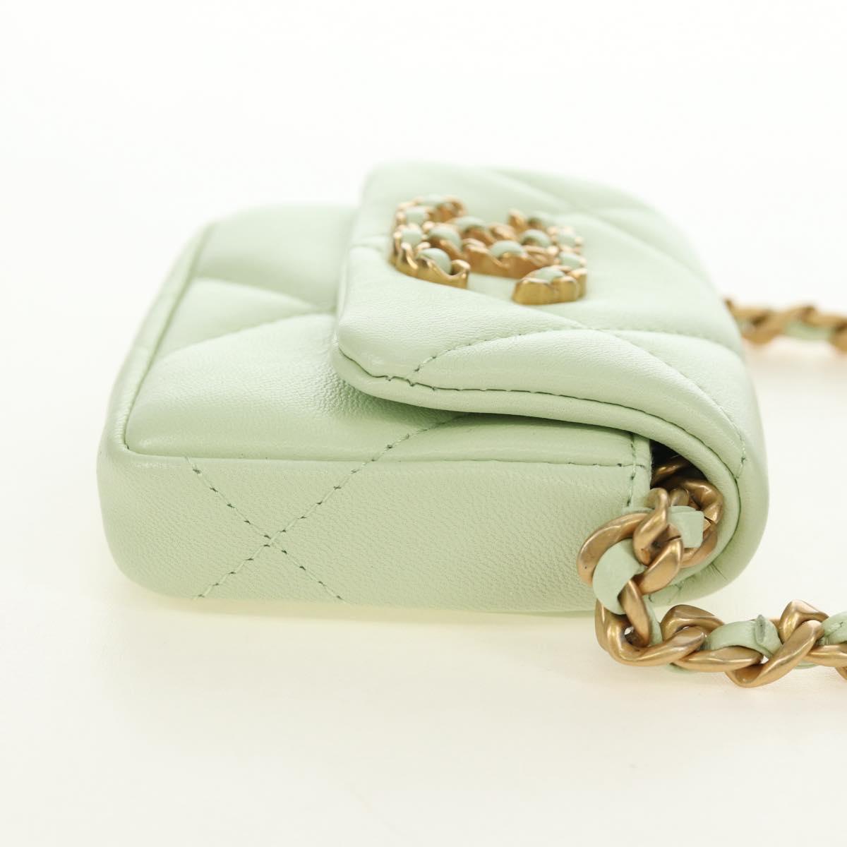 CHANEL Matelasse 19 Chain Bag Lamb Skin Gold Light green CC Auth 188887SAM