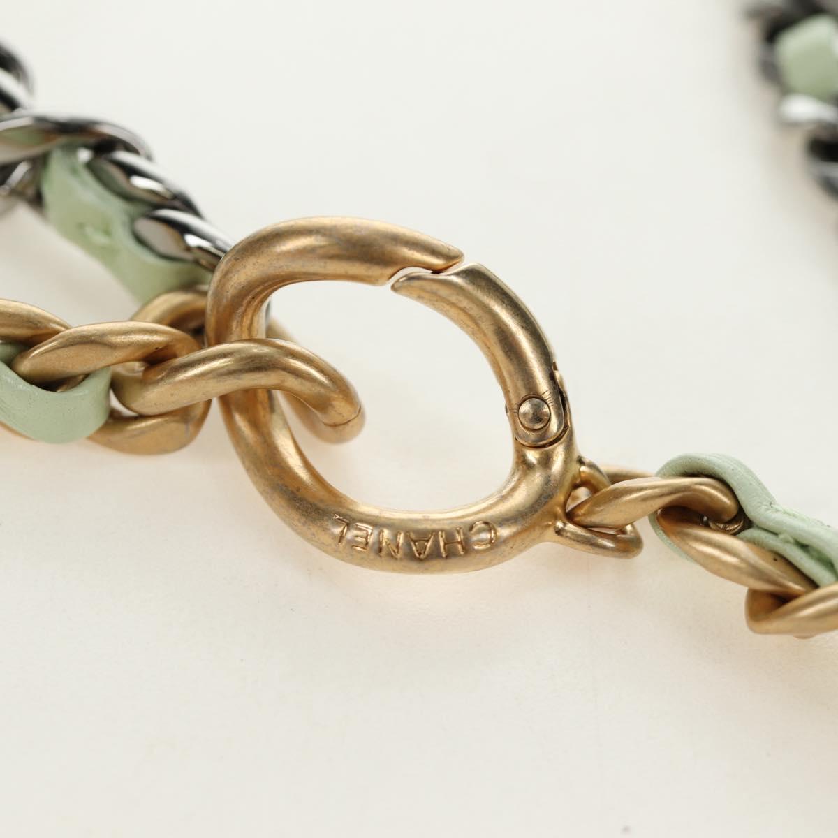 CHANEL Matelasse 19 Chain Bag Lamb Skin Gold Light green CC Auth 188887SAM