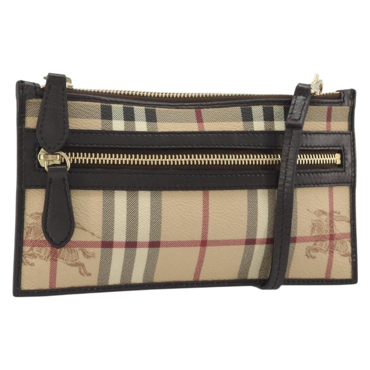BURBERRY Nova Check Shoulder Bag PVC Beige Gold Auth 188891A
