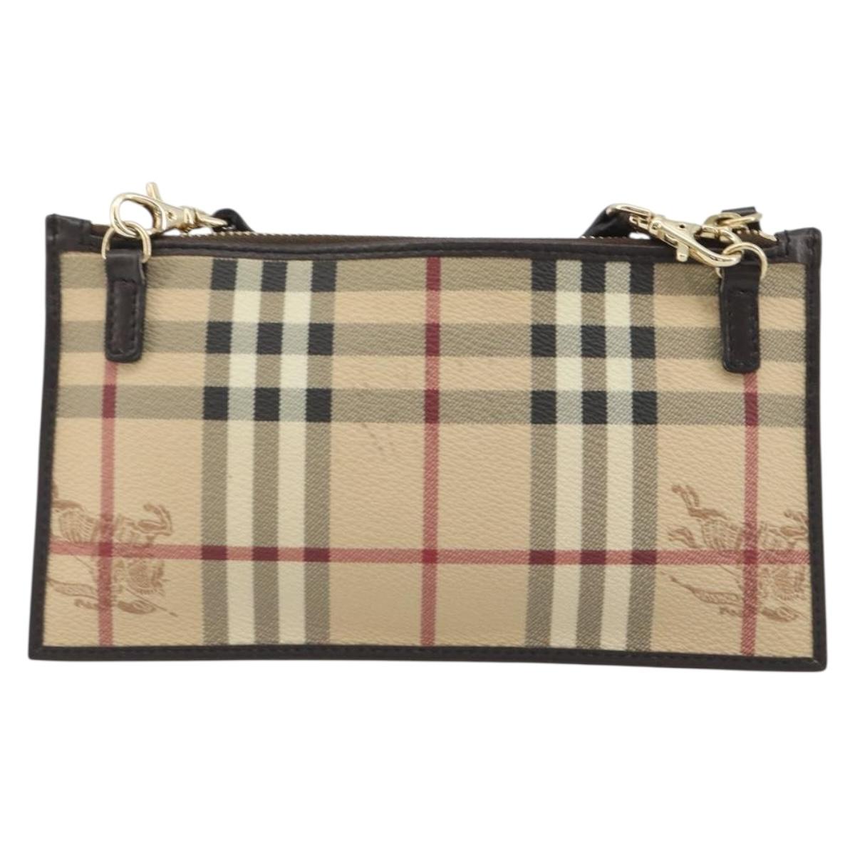 BURBERRY Nova Check Shoulder Bag PVC Beige Gold Auth 188891A