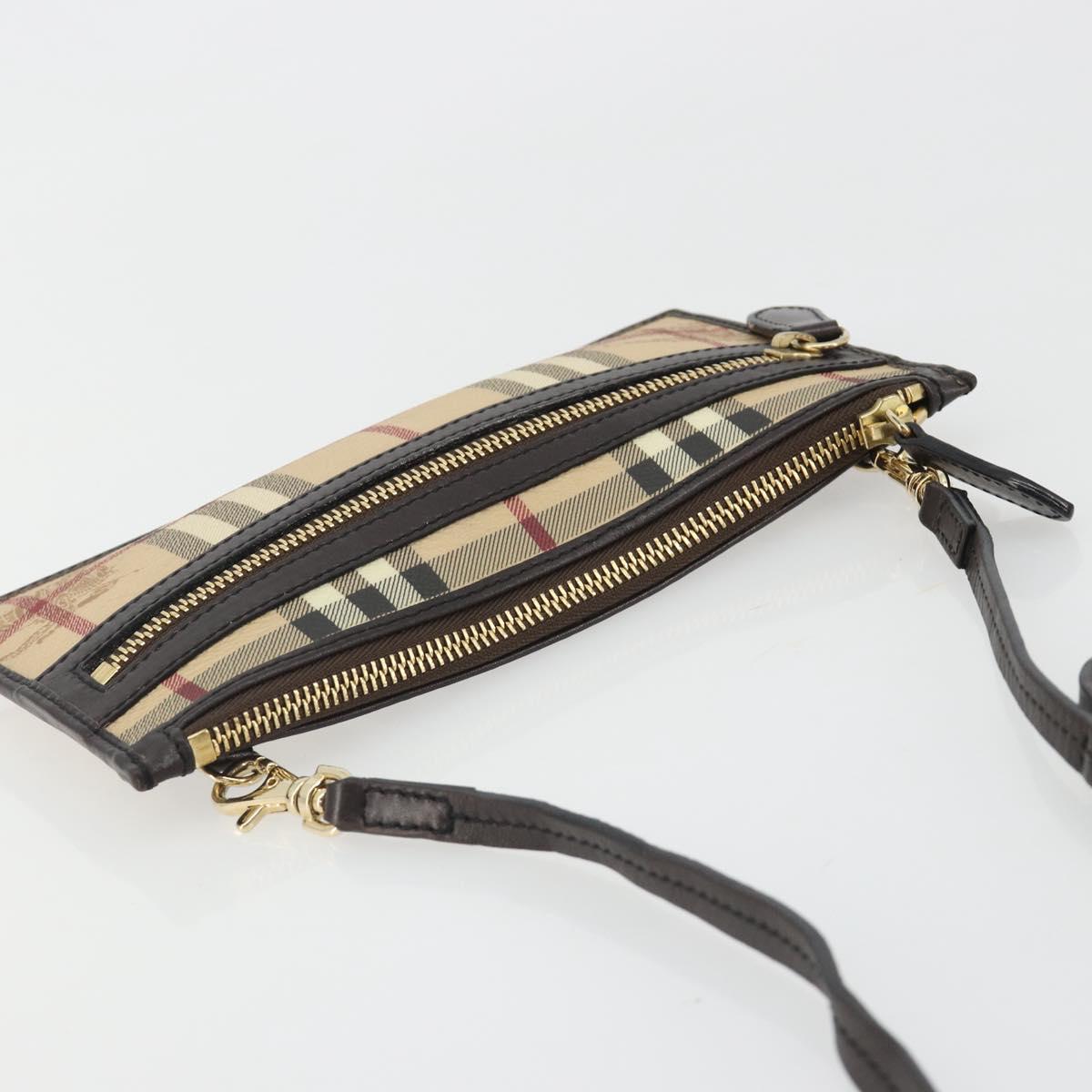 BURBERRY Nova Check Shoulder Bag PVC Beige Gold Auth 188891A