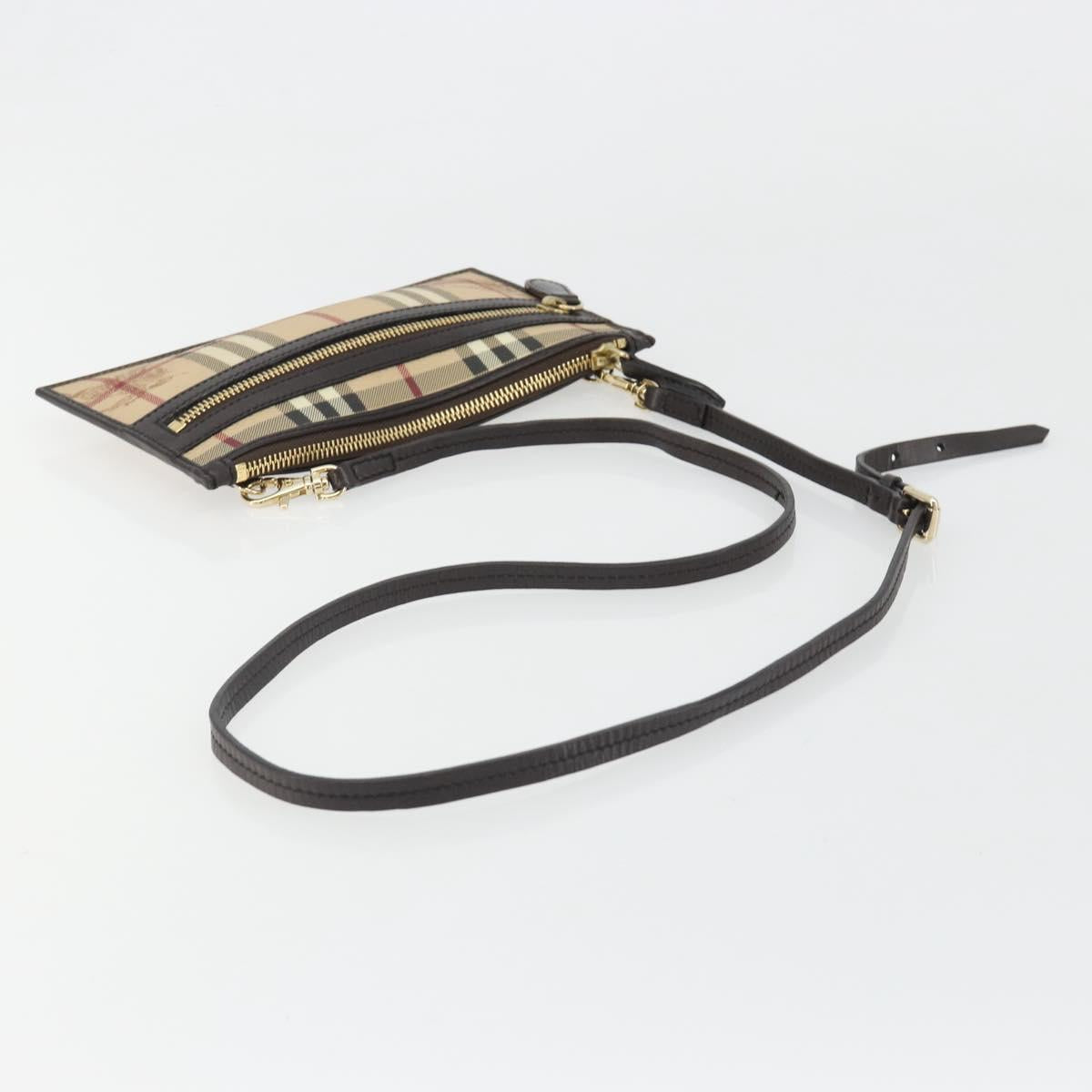 BURBERRY Nova Check Shoulder Bag PVC Beige Gold Auth 188891A