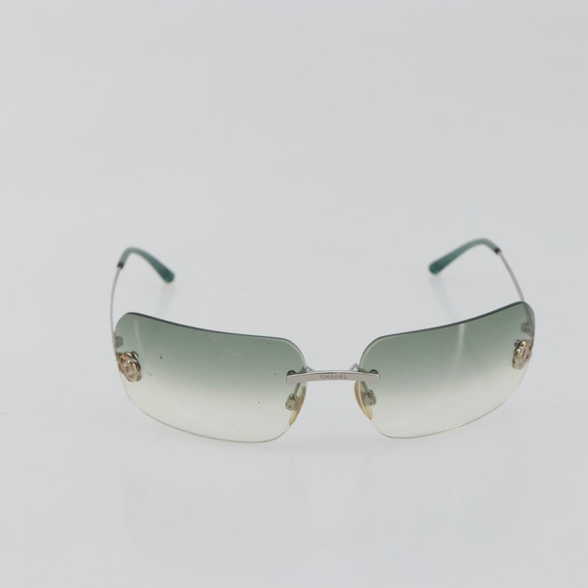 CHANEL Camelia Sunglasses metal Green CC Auth 188892