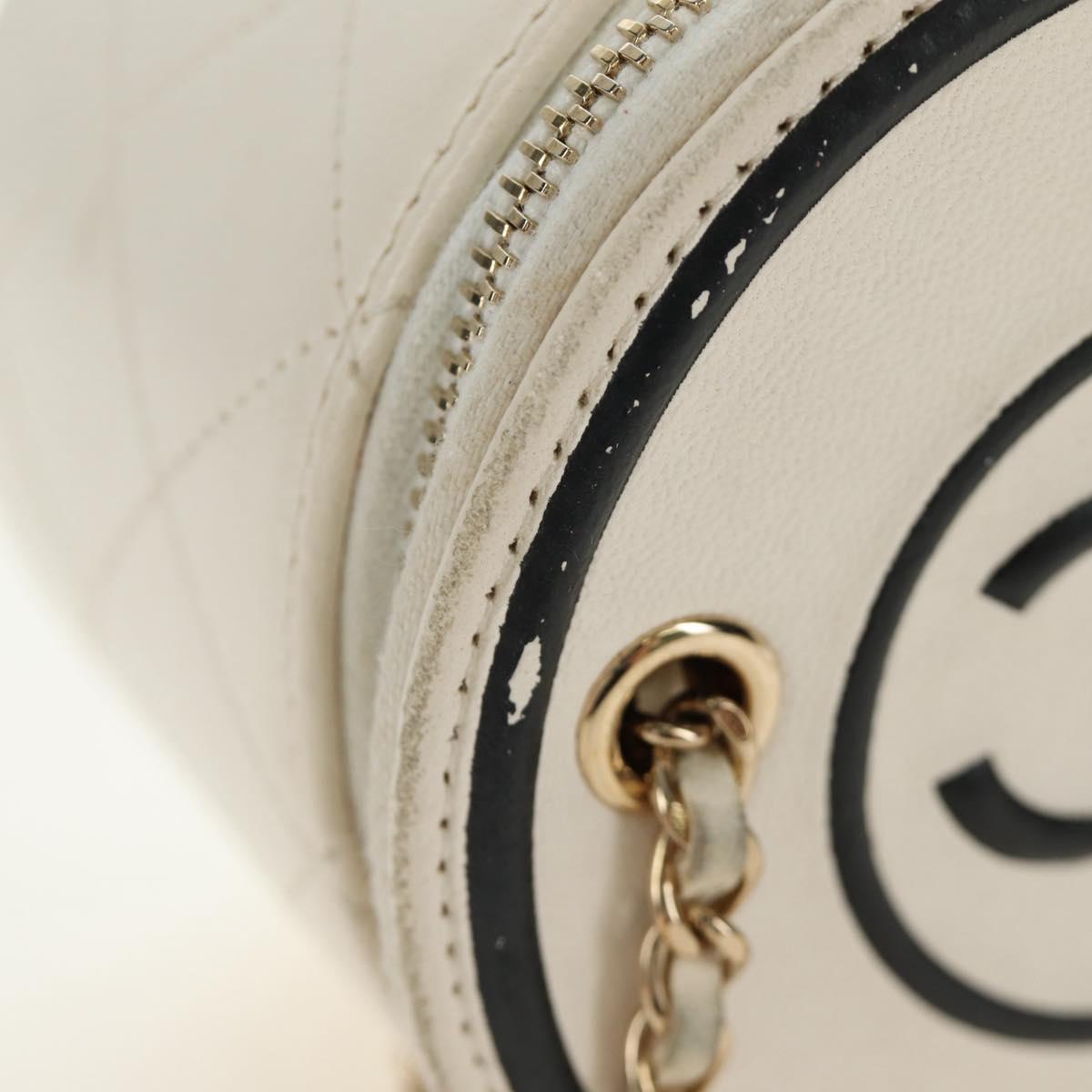 CHANEL Matelasse Chain Vanity Bag Lamb Skin White Gold CC Auth 188894SAM