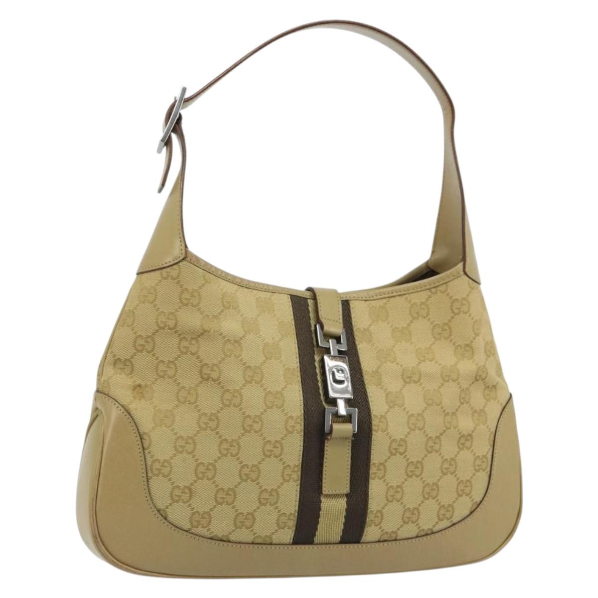 GUCCI GG Canvas Jackie Sherry Line Shoulder Bag Beige Silver 00963 Auth 188900V