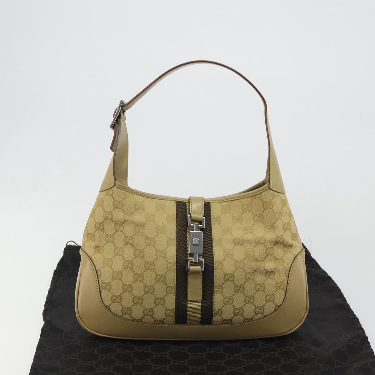 GUCCI GG Canvas Jackie Sherry Line Shoulder Bag Beige Silver 00963 Auth 188900V