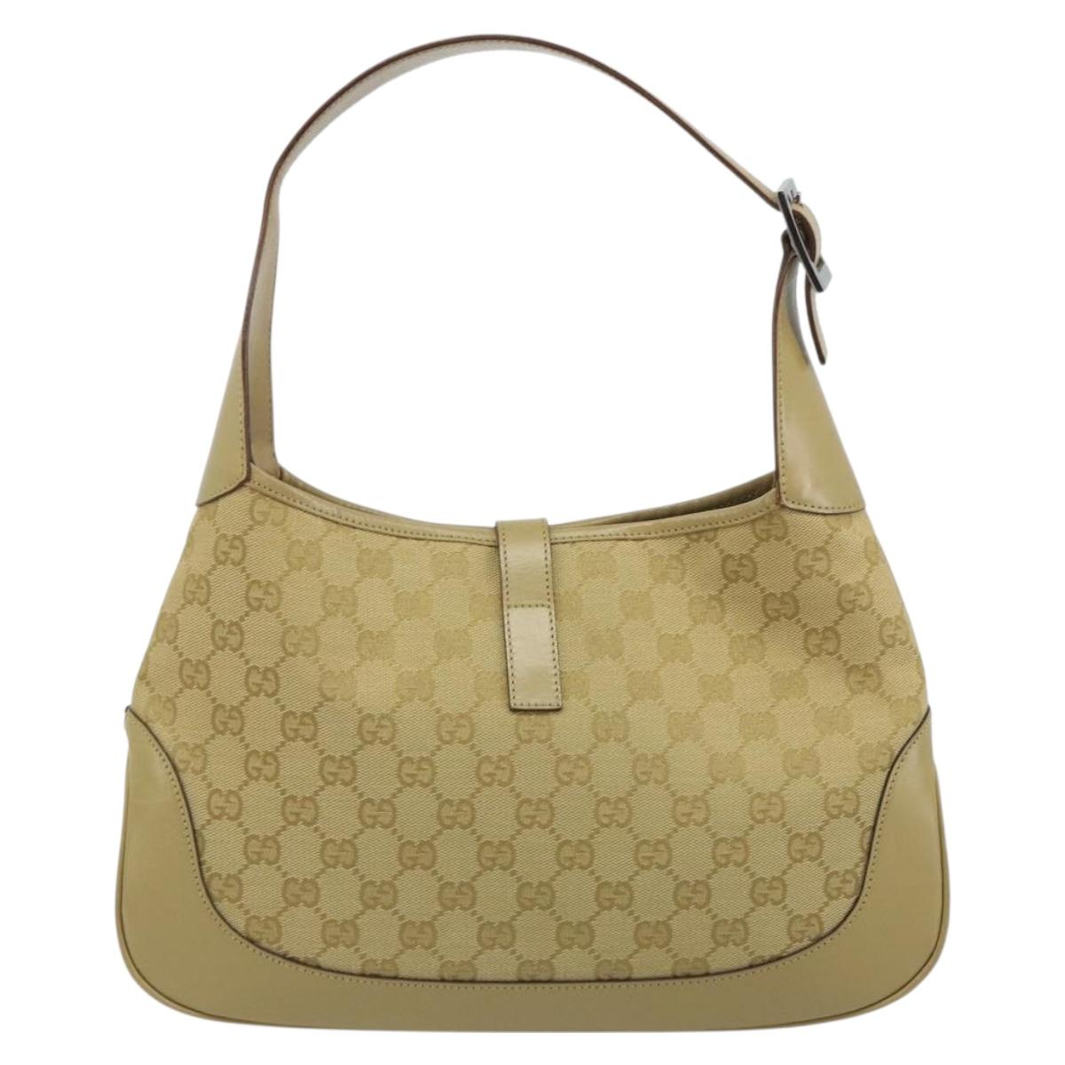 GUCCI GG Canvas Jackie Sherry Line Shoulder Bag Beige Silver 00963 Auth 188900V