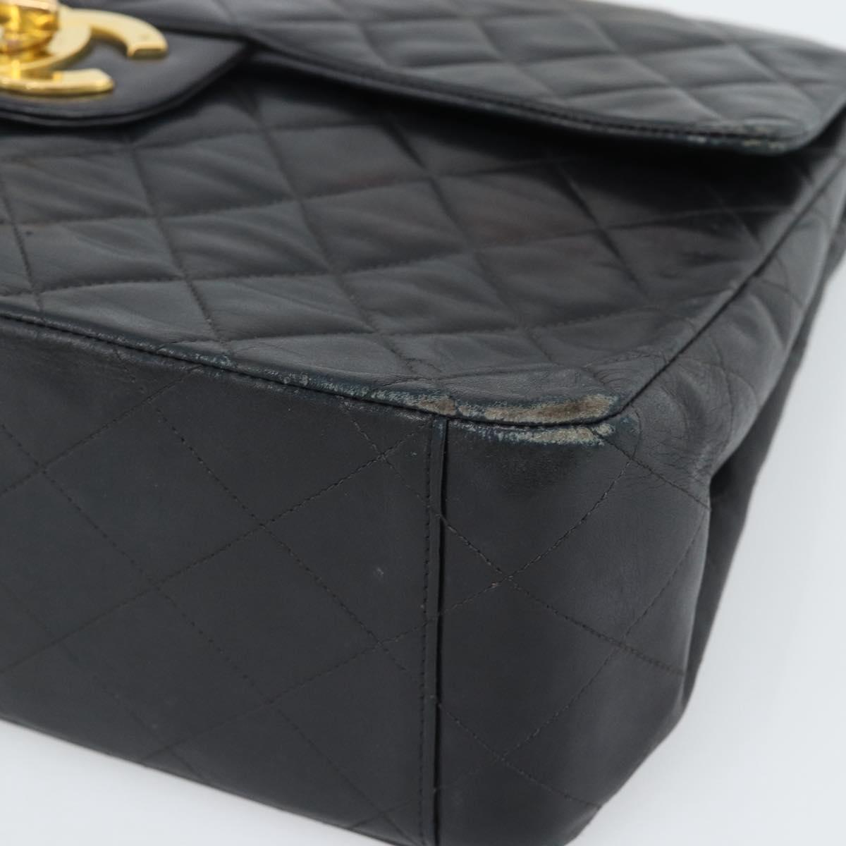 CHANEL Big Matelasse34 Chain Shoulder Bag Lamb Skin Black Gold CC Auth 188910V
