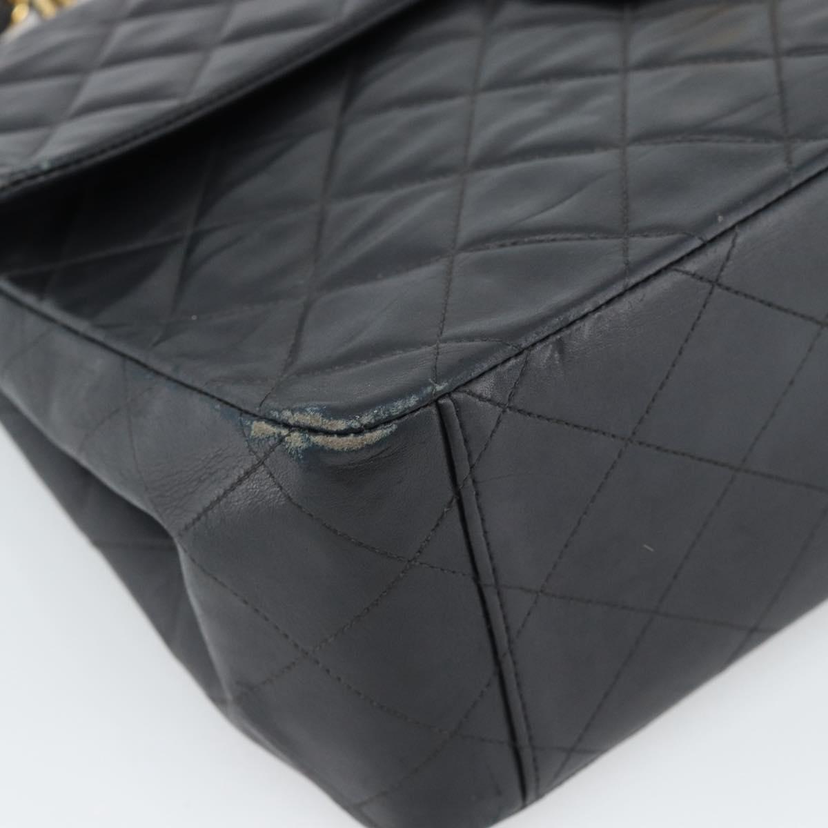 CHANEL Big Matelasse34 Chain Shoulder Bag Lamb Skin Black Gold CC Auth 188910V