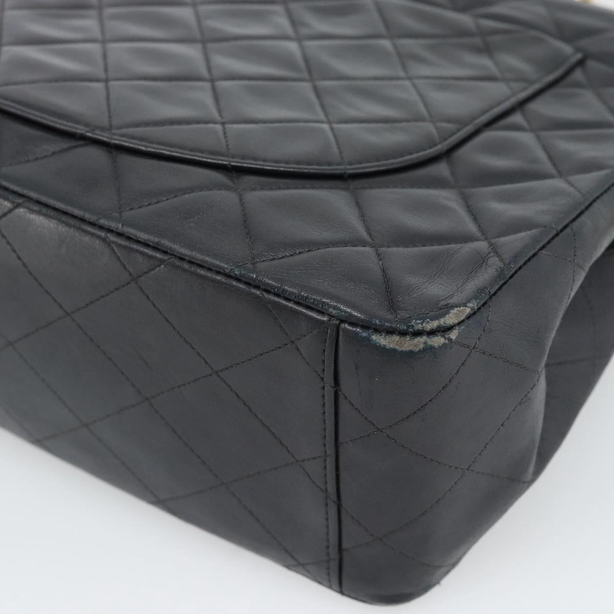 CHANEL Big Matelasse34 Chain Shoulder Bag Lamb Skin Black Gold CC Auth 188910V