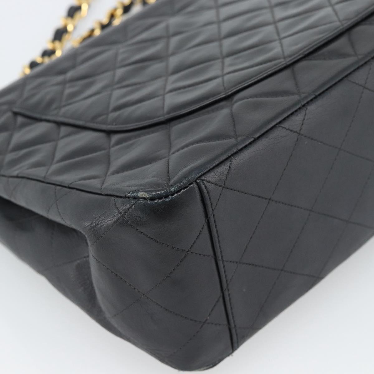 CHANEL Big Matelasse34 Chain Shoulder Bag Lamb Skin Black Gold CC Auth 188910V