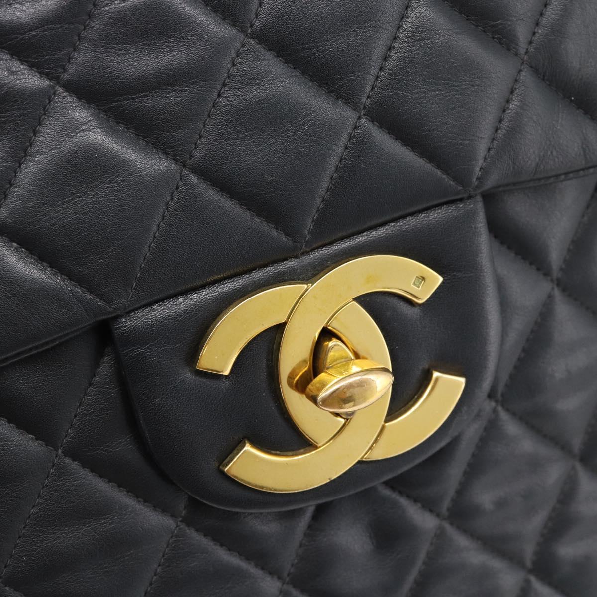 CHANEL Big Matelasse34 Chain Shoulder Bag Lamb Skin Black Gold CC Auth 188910V