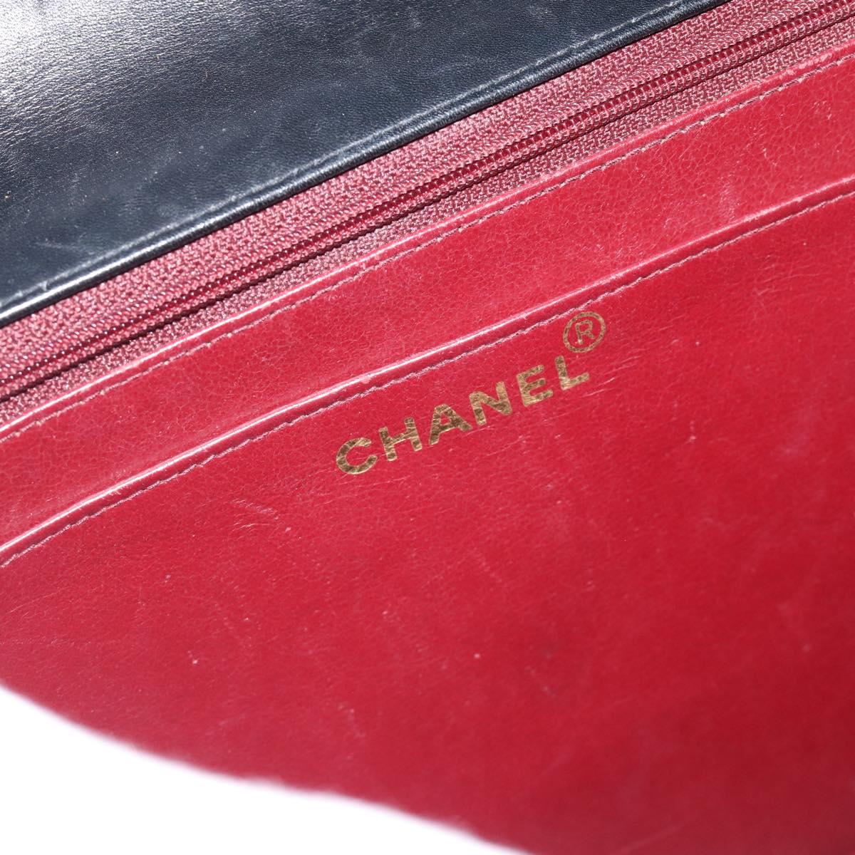 CHANEL Big Matelasse34 Chain Shoulder Bag Lamb Skin Black Gold CC Auth 188910V