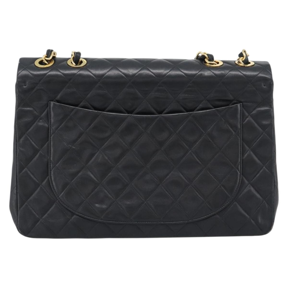 CHANEL Big Matelasse34 Chain Shoulder Bag Lamb Skin Black Gold CC Auth 188910V