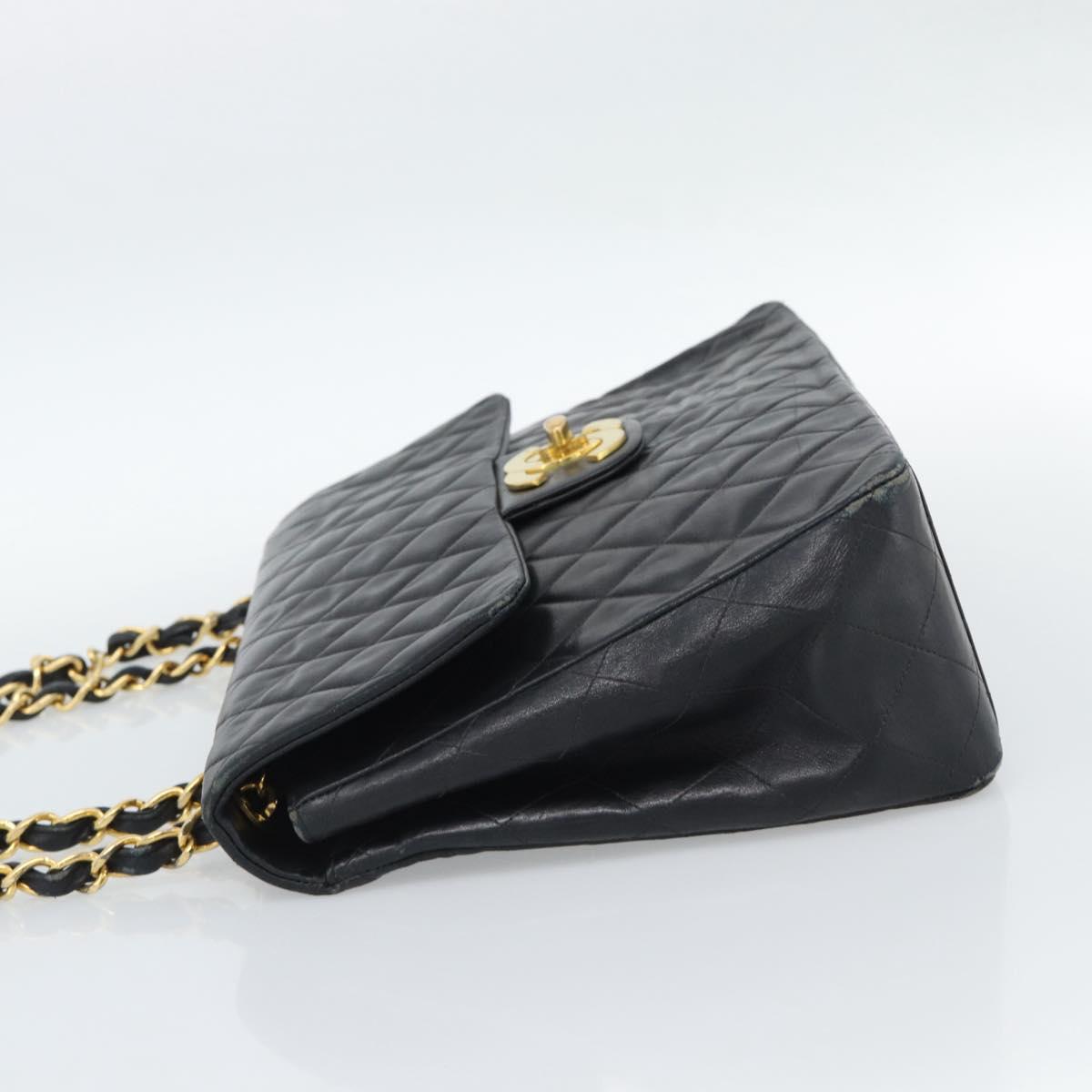 CHANEL Big Matelasse34 Chain Shoulder Bag Lamb Skin Black Gold CC Auth 188910V