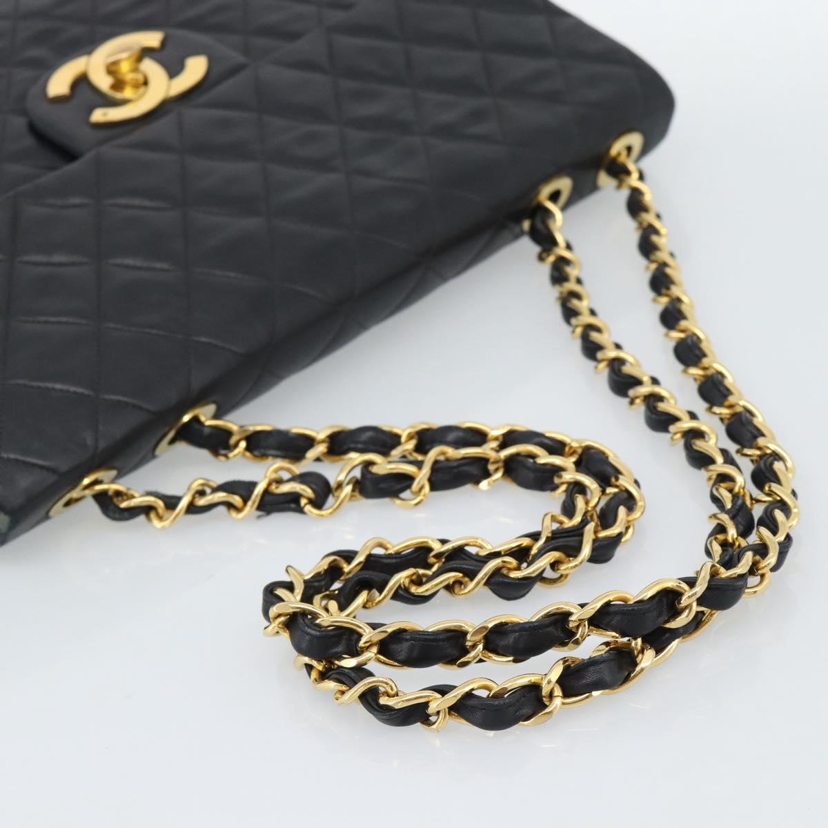 CHANEL Big Matelasse34 Chain Shoulder Bag Lamb Skin Black Gold CC Auth 188910V
