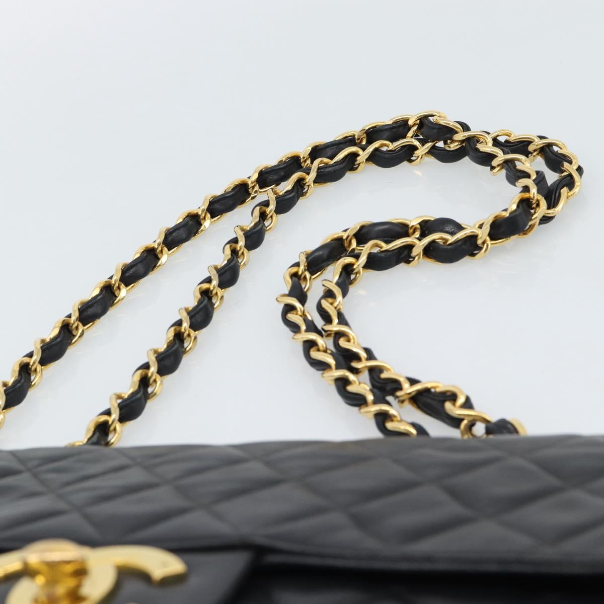 CHANEL Big Matelasse34 Chain Shoulder Bag Lamb Skin Black Gold CC Auth 188910V