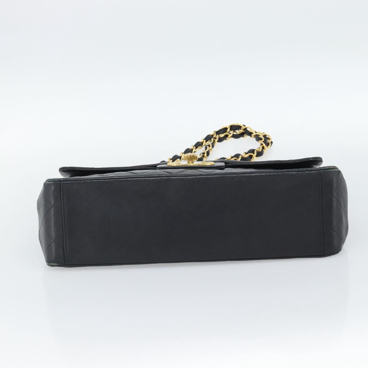 CHANEL Big Matelasse34 Chain Shoulder Bag Lamb Skin Black Gold CC Auth 188910V