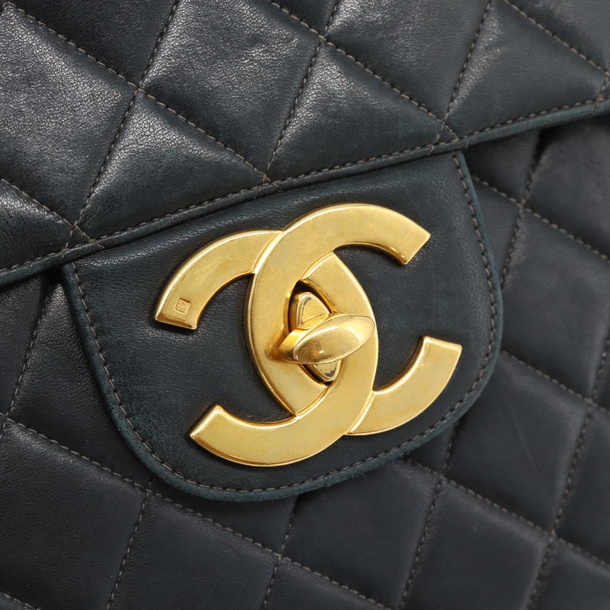 CHANEL Big Matelasse30 Chain Shoulder Bag Leather Black Gold CC Auth 188911V