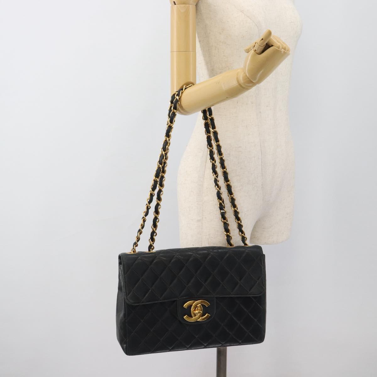CHANEL Big Matelasse30 Chain Shoulder Bag Leather Black Gold CC Auth 188911V