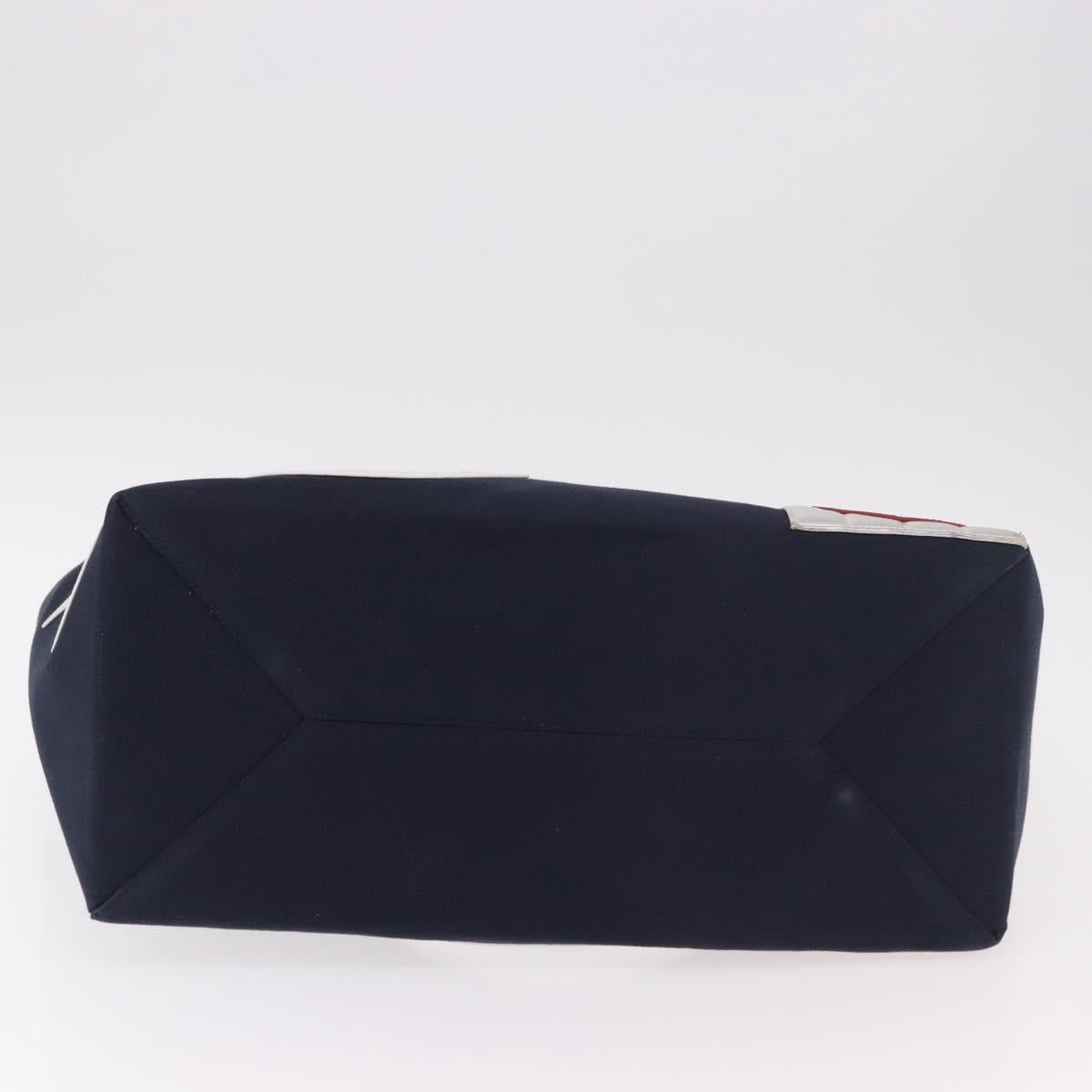 CHANEL Choco Bar Chain Tote Bag No5 Canvas Navy Silver CC Auth 188915V