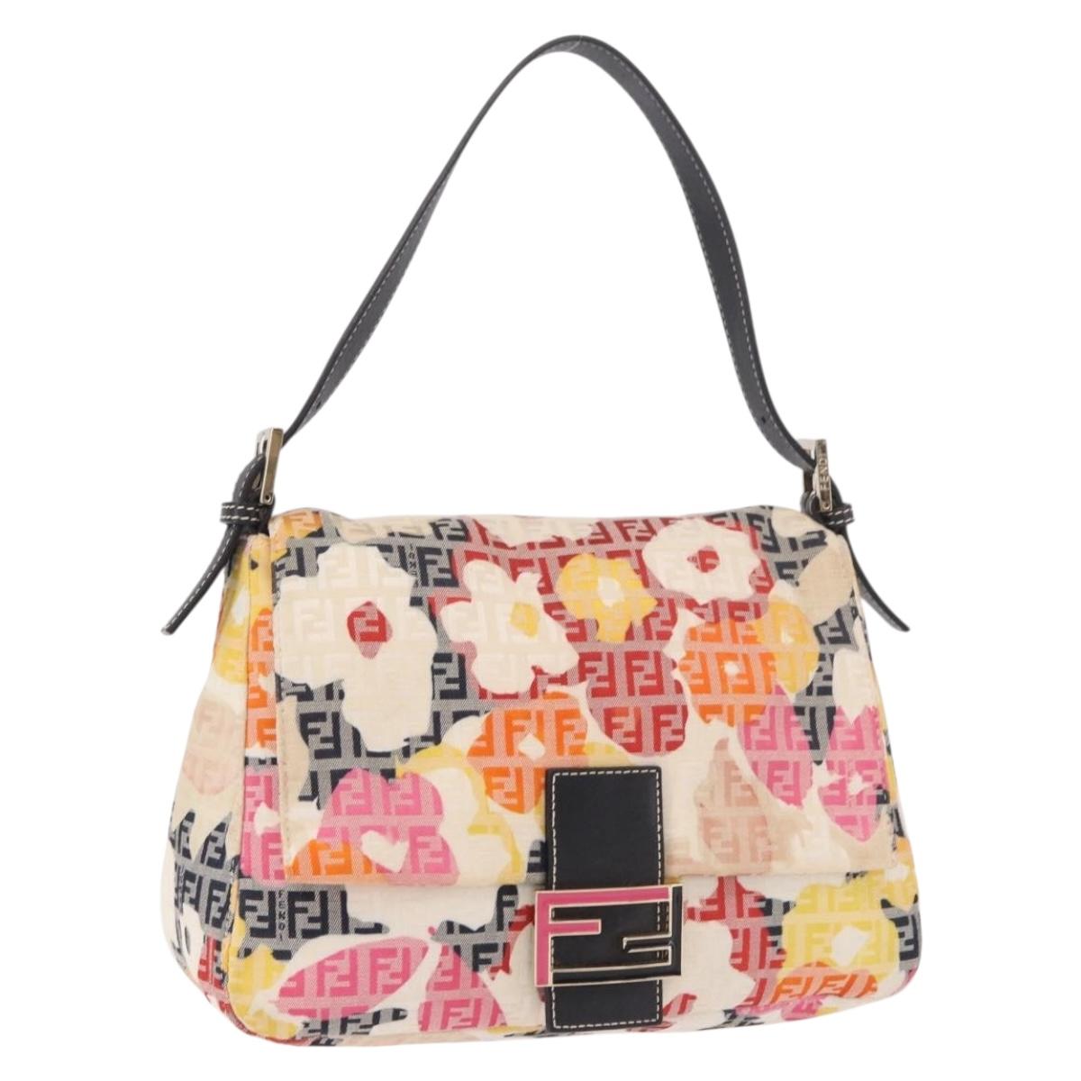 FENDI Mamma Baguette Zucchino Canvas Shoulder Bag Multicolor Gold Auth 188917SAM