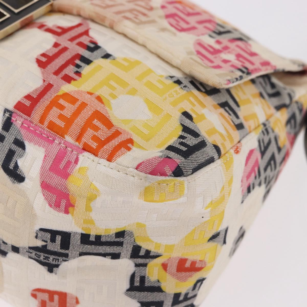 FENDI Mamma Baguette Zucchino Canvas Shoulder Bag Multicolor Gold Auth 188917SAM
