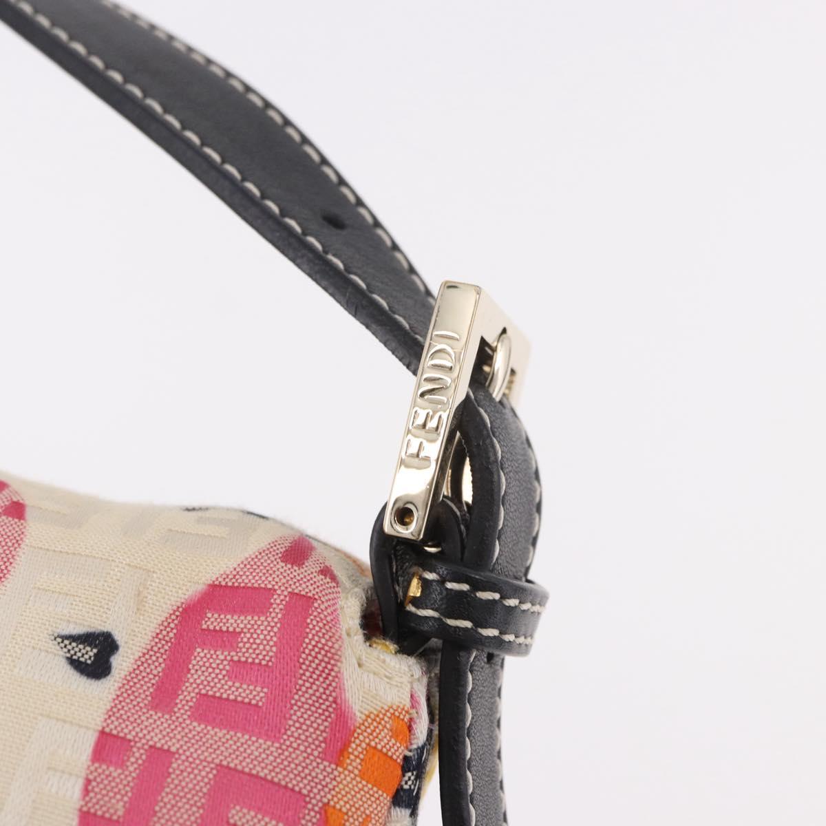 FENDI Mamma Baguette Zucchino Canvas Shoulder Bag Multicolor Gold Auth 188917SAM