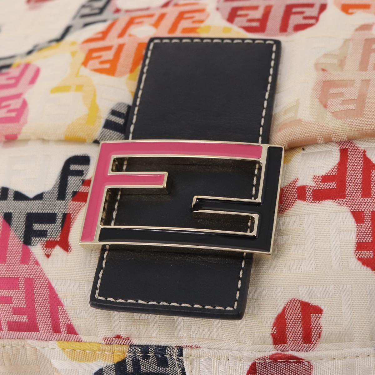 FENDI Mamma Baguette Zucchino Canvas Shoulder Bag Multicolor Gold Auth 188917SAM