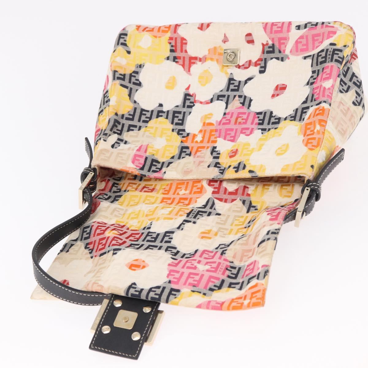 FENDI Mamma Baguette Zucchino Canvas Shoulder Bag Multicolor Gold Auth 188917SAM