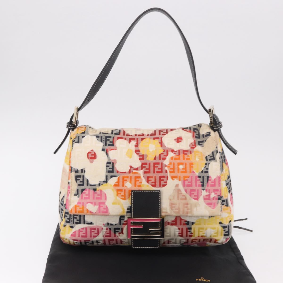 FENDI Mamma Baguette Zucchino Canvas Shoulder Bag Multicolor Gold Auth 188917SAM