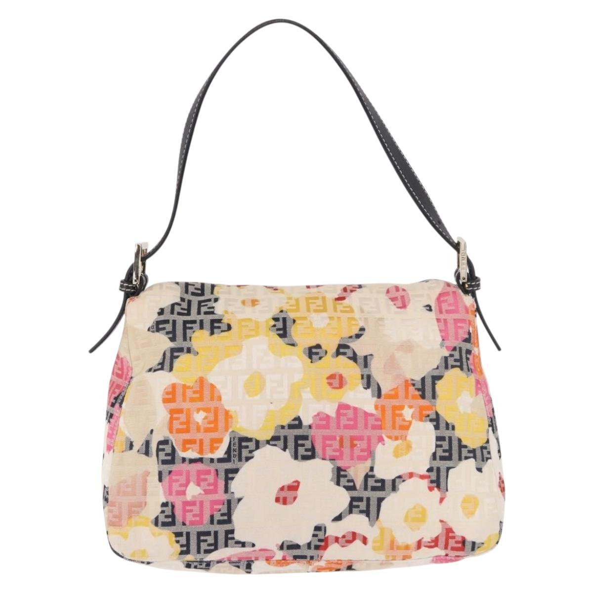 FENDI Mamma Baguette Zucchino Canvas Shoulder Bag Multicolor Gold Auth 188917SAM