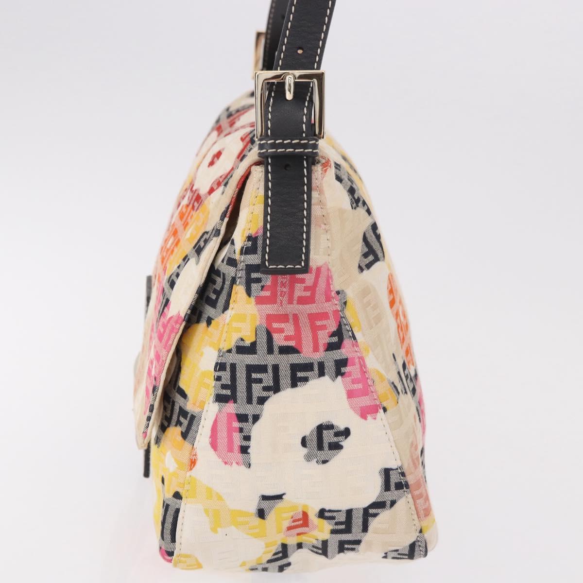 FENDI Mamma Baguette Zucchino Canvas Shoulder Bag Multicolor Gold Auth 188917SAM