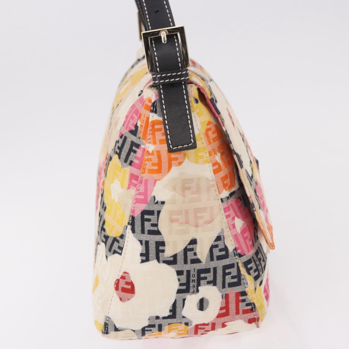 FENDI Mamma Baguette Zucchino Canvas Shoulder Bag Multicolor Gold Auth 188917SAM
