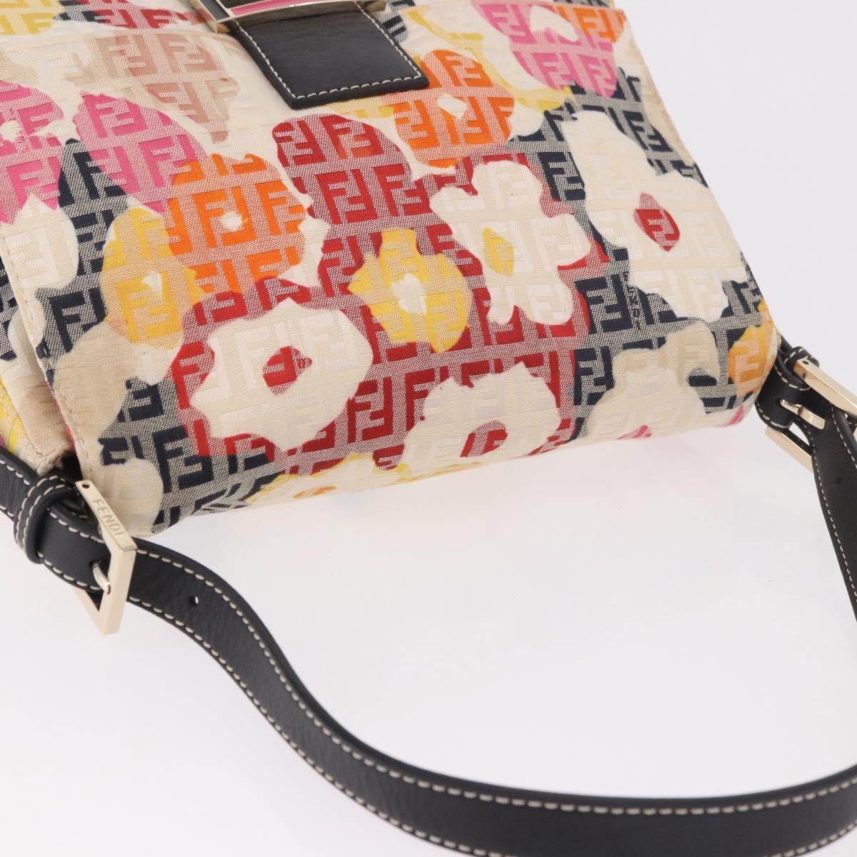 FENDI Mamma Baguette Zucchino Canvas Shoulder Bag Multicolor Gold Auth 188917SAM