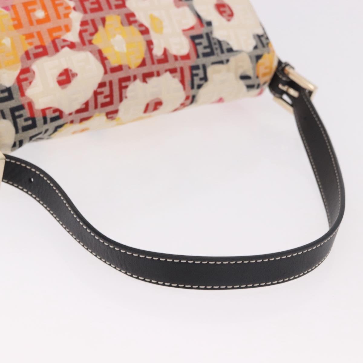 FENDI Mamma Baguette Zucchino Canvas Shoulder Bag Multicolor Gold Auth 188917SAM