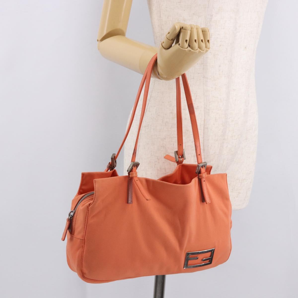 FENDI Tote Bag Cotton jersey Orange Silver Auth 188926