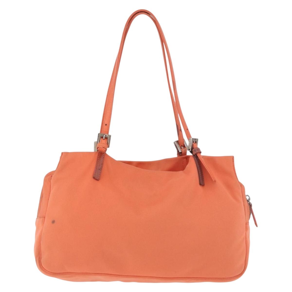 FENDI Tote Bag Cotton jersey Orange Silver Auth 188926
