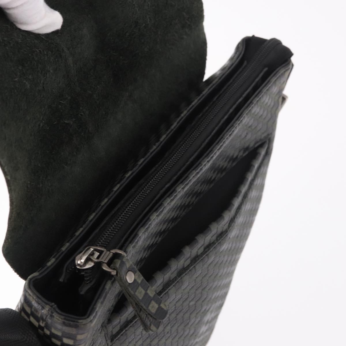 Salvatore Ferragamo Gancini Shoulder Bag Leather Black Silver Auth 188927A