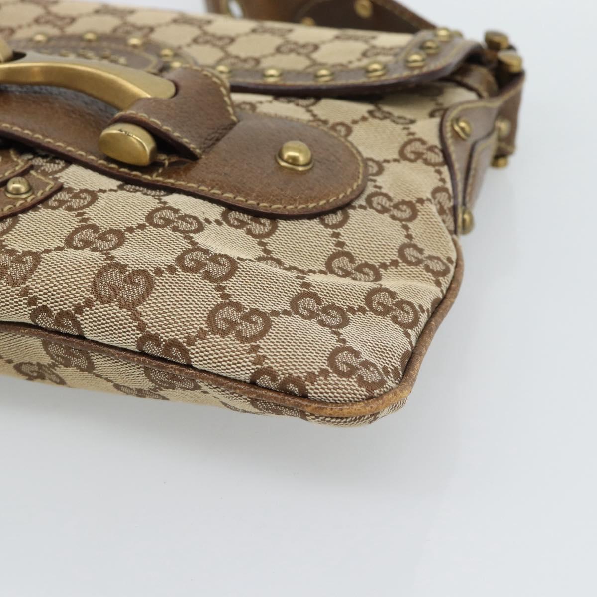 GUCCI Horsebit Shoulder Bag GG Canvas Beige Gold 144010 Auth 188928V